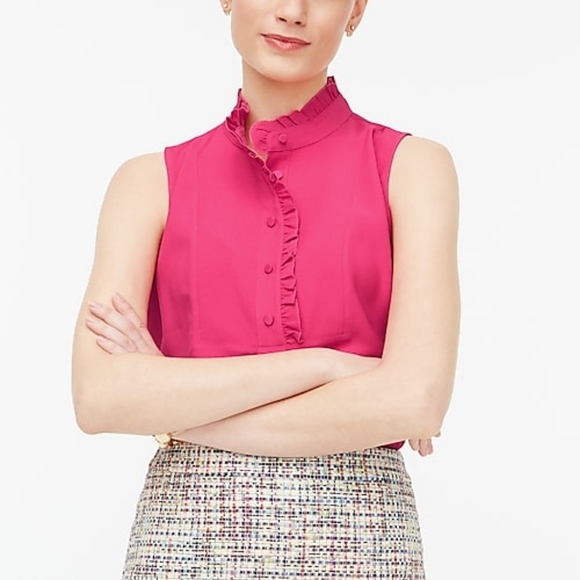 🆕️J Crew Ruffle Trim Crepe Button Blouse Hot Pink - Picture 3 of 6